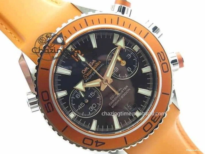 0408 Planet Ocean Master Chrono 45mm SS OM 1:1 Best Edition Black Dial On Orange Rubber Strap A Attractive 8170